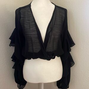 Ruffled sleeve low neck blouse